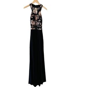 Camille La Vie Sequin Halter Neck Strappy Back Maxi Dress Size 6 Black